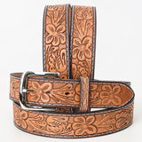 Bar H Equine Hand Tooled Genuine Leather Crafted Brown Unisex Western Belt Removable Buckle Full Grain for Men Women - 34"