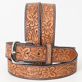BAR H EQUINE 32 - 42 In Floral Hand Tooled Western Genuine Leather Belt Brown