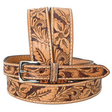 Bar H Equine Hand Tooled Genuine Leather Crafted Tan Unisex Western Belt Removable Buckle Full Grain for Men Women - 38"