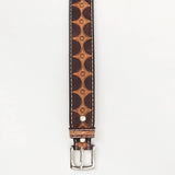 BAR H EQUINE 32 - 42 In Stylish Hand Tooled Western Genuine Leather Belt Brown