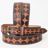 BAR H EQUINE 32 - 42 In Stylish Hand Tooled Western Genuine Leather Belt Brown