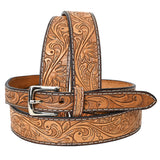 Bar H Equine Hand Tooled Genuine Leather Crafted Tan Unisex Western Belt Removable Buckle Full Grain for Men Women - 36"