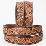 BAR H EQUINE 32 - 42 In Floral Hand Tooled Western Genuine Leather Belt Brown