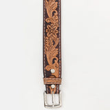 BAR H EQUINE 32 - 42 In Floral Hand Tooled Western Genuine Leather Belt Brown