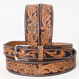 BAR H EQUINE 32 - 42 In Floral Hand Tooled Western Genuine Leather Belt Brown