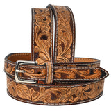 Bar H Equine Hand Tooled Genuine Leather Crafted Brown Unisex Western Belt Removable Buckle Full Grain Men & Women - 34"