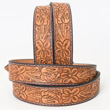 BAR H EQUINE 32 - 42 In Floral Hand Tooled Western Genuine Leather Belt Brown