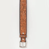 BAR H EQUINE 32 - 42 In Floral Hand Tooled Western Genuine Leather Belt Brown