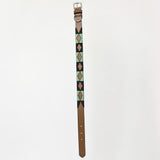 BAR H EQUINE Western Genuine Leather Dog Collar Embroidered Black & Light Green