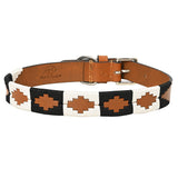 BAR H EQUINE Western Genuine Leather Dog Collar Embroidered Black & White - 20"