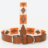 BAR H EQUINE Western Genuine Leather Dog Collar Embroidered Orange & White