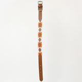 BAR H EQUINE Western Genuine Leather Dog Collar Embroidered Orange & White