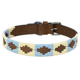 BAR H EQUINE Western Genuine Leather Dog Collar Embroidered Beige & Light Blue - 14"