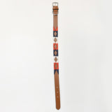 BAR H EQUINE Western Genuine Leather Dog Collar Embroidered Blue Red & White