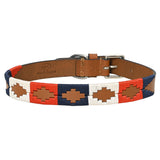 BAR H EQUINE Western Genuine Leather Dog Collar Embroidered Blue Red & White - 14"