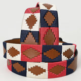 BAR H EQUINE Western Genuine Leather Men And Women Belt Embroidered Pink Blue & White
