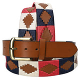 BAR H EQUINE Western Genuine Leather Men And Women Belt Embroidered Pink Blue & White
