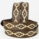 BAR H EQUINE Western Genuine Leather Men And Women Belt Embroidered White