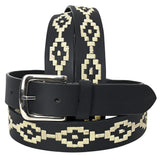Bar H Equine Western Black Full Grain Genuine Leather Men & Women Belt Embroidered White Unisex with Buckle - 38"