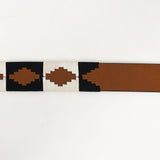 BAR H EQUINE Western Genuine Leather Men And Women Tan Belt Embroidered Black & White