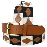 Bar H Equine Western Brown Full Grain Genuine Leather Men & Women Belt Embroidered Black and White With Buckle - 32"
