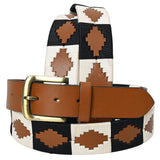 BAR H EQUINE Western Genuine Leather Men And Women Tan Belt Embroidered Black & White