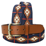 BAR H EQUINE Western Genuine Leather Men And Women Brown Belt Embroidered Blue Red & White