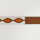 BAR H EQUINE Western Genuine Leather Men And Women Brown Belt Embroidered White & Orange
