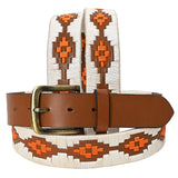 Bar H Equine Western Brown Full Grain Genuine Leather Men & Women Belt Embroidered White Orange with Buckle - 38"