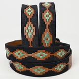 BAR H EQUINE Western Genuine Leather Men And Women Brown Belt Embroidered Black & Light Green
