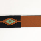 BAR H EQUINE Western Genuine Leather Men And Women Brown Belt Embroidered Black & Light Green