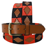 Bar H Equine Western Brown Full Grain Genuine Leather Men & Women Belt Embroidered Red Black with Buckle - 32"