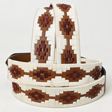 BAR H EQUINE Western Genuine Leather Men And Women Brown Belt Embroidered White & Brown