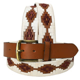 Bar H Equine Western Brown Full Grain Genuine Leather Men & Women Belt Embroidered White with Buckle - 32"