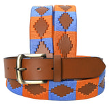 Bar H Equine Western Brown Full Grain Genuine Leather Men & Women Belt Embroidered Orange Blue with Buckle - 32"
