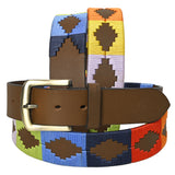 Bar H Equine Western Brown Full Grain Genuine Leather Men & Women Belt Embroidered Multi Colors with Buckle - 34"
