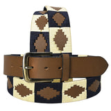 Bar H Equine Western Brown Full Grain Genuine Leather Men & Women Belt Embroidered Beige Black with Buckle - 32"