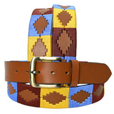 Bar H Equine Western Brown Full Grain Genuine Leather Men & Women Belt Embroidered Yellow Blue Red with Buckle - 32"