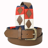 Bar H Equine Western Brown Full Grain Genuine Leather Men & Women Belt Embroidered Red Blue White with Buckle - 32"