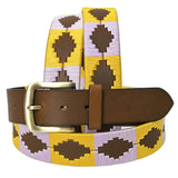 Bar H Equine Western Brown Full Grain Genuine Leather Men & Women Belt Embroidered Yellow Purple With Buckle - 34"
