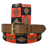 Bar H Equine Western Brown Full Grain Genuine Leather Men & Women Belt Embroidered Red Black Unisex Buckle - 32"