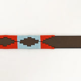 BAR H EQUINE Western Genuine Leather Men And Women Brown Belt Embroidered Red & Light Blue