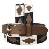 BAR H EQUINE Kids Western Genuine Leather Brown Belt Embroidered Black White - L/XL