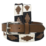 BAR H EQUINE Western Genuine Leather Men And Women Brown Belt Embroidered Black & White