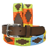 BAR H EQUINE Kids Western Brown Leather Belt with Embroidered Design - L/XL