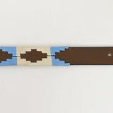 BAR H EQUINE Western Genuine Leather Men And Women Brown Belt Embroidered Beige & Light Blue