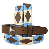 BAR H EQUINE Kids Brown Genuine Leather Belt Beige Light Blue Embroidery - L/XL