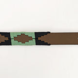 BAR H EQUINE Western Genuine Leather Men And Women Brown Belt Embroidered Black & Light Green