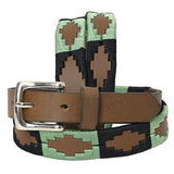 BAR H EQUINE Western Genuine Leather Men And Women Brown Belt Embroidered Black & Light Green