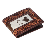 BAR H EQUINE Hand Carved Unisex Bifold Wallet Genuine Hair-On Leather